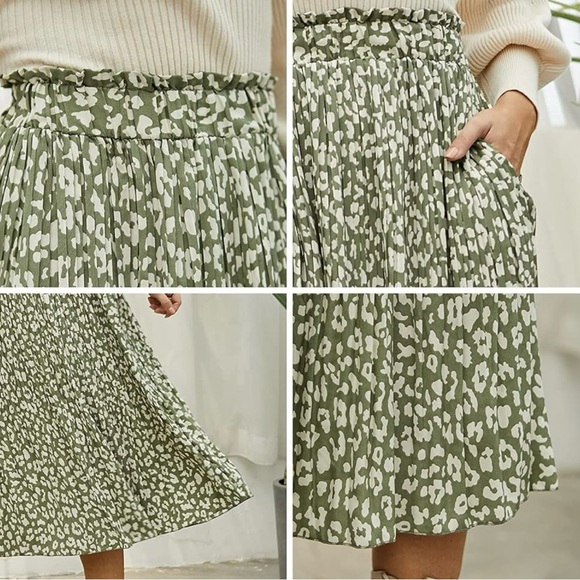 High waist midi pleated skirt with pockets - Picture 3 of 3